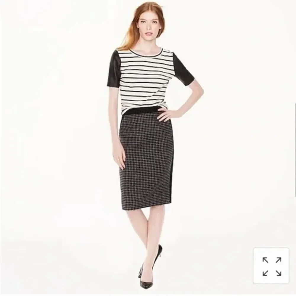 J.Crew Black & Gray Houndstooth Wool Pencil Skirt | Sz 00 | EUC - Picture 1 of 9